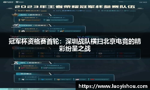 冠军杯资格赛首轮：深圳战队横扫北京电竞的精彩纷呈之战